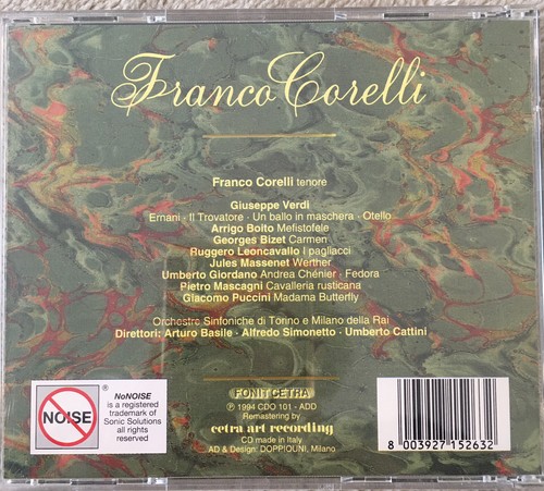 Franco Corelli-Tenore (CD 1994) Cetra Art Recording, Import Album, Made In Italy - 第 2/3 張圖片