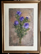 Oil painting 1972 still life C. Saturni frame cornflowers floral nature blossoms