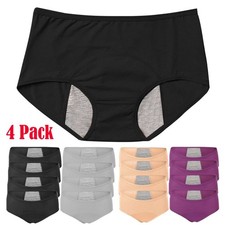 4 Packs Womens Period Cotton Panties Leakproof Menstrual Underwear Briefs Panty