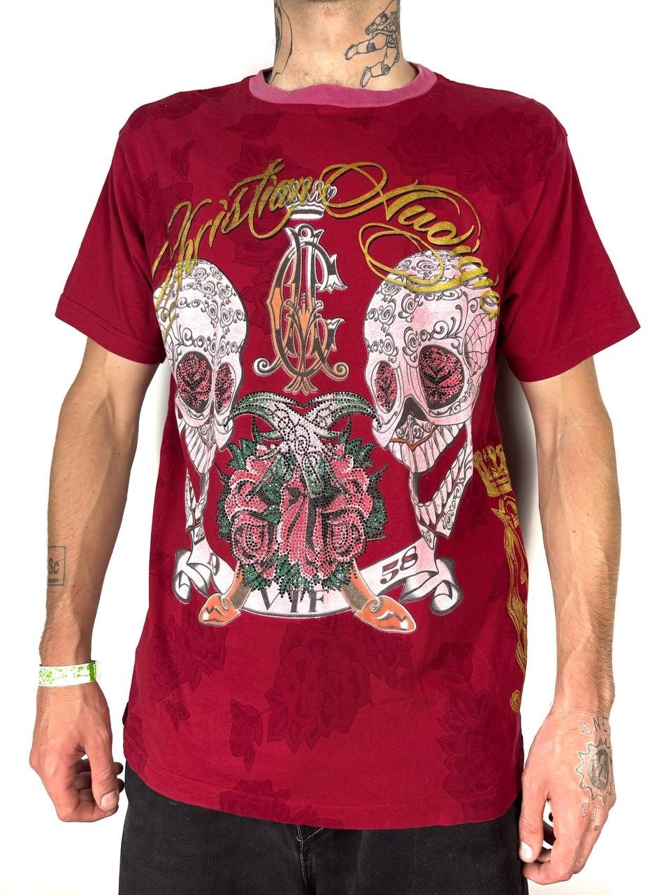 Christian Audigier by Ed Hardy All-Over Printed Polo Tee Red XL Made in USA image 9