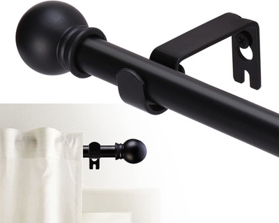 Window Curtain Rod 48-84 93'' 5/8'' Matte Black with Brackets