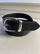 VTG Kenneth Cole Black Leather Belt Nickel Logo Buckle Belt Sz 40 1-5/16  Wide