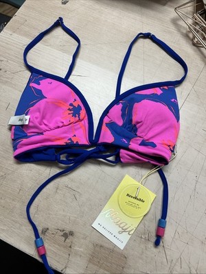 Maaji Deep Pink Blue Sliding Triangle Reversible Bikini Top Small NWT