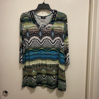 Via Appia Due Womens Top Blouse Shirt 2X 2XL 50  Multicolor Print Boho Abstract