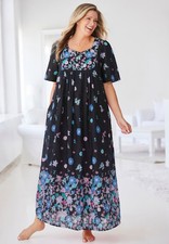Only Necessities Plus Size Bib-Front Short Sleeve Maxi Lounger