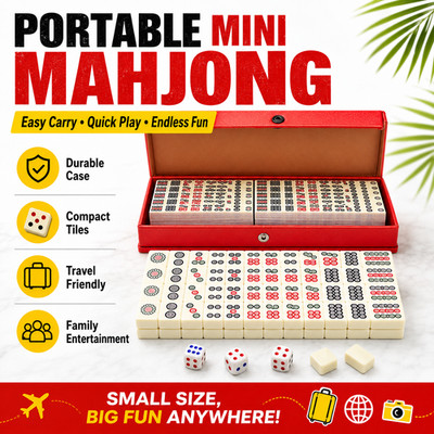 Portable Mini Mahjong Set Travel Tiles Dice Red Storage Case Family Board Game