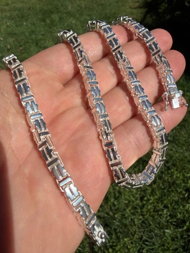 Real 925 Silver Handmade Roman Franco-Byzantine Chain Men Necklace 5mm Box Clasp