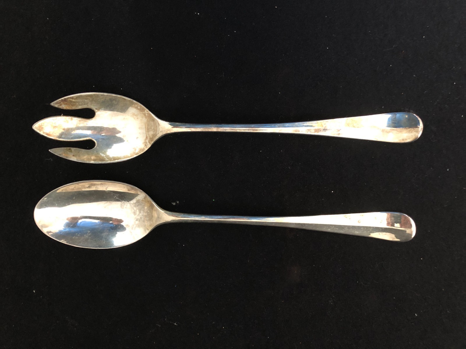 Vintage Silver Tone Salad Server Fork and Spoon Set, Heavy