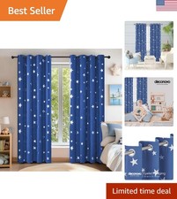 Kids Star Pattern Thermal Blackout Eyelet Curtains - Modern Design 46x54 in Blue