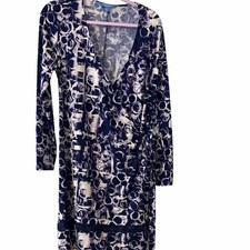 Simply Vera Vera Wang Purple &White Patterned faux wrap Dress L