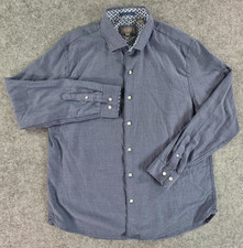 Ted Baker Button Up Shirt Men's XL Long Sleeve Blue Herringbone Classic