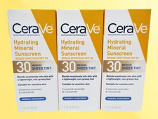 CERAVE HYDRATING MINERAL SUNSCREEN SPF 30 MEDIUM SHEER TINT 1.7 OZ EXP:2027 3PCS