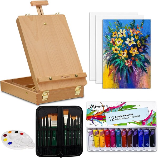 Acrylfarbe Set 27-Teilig Mit 12 Farben, 10 Pinseln, Palette Und-image