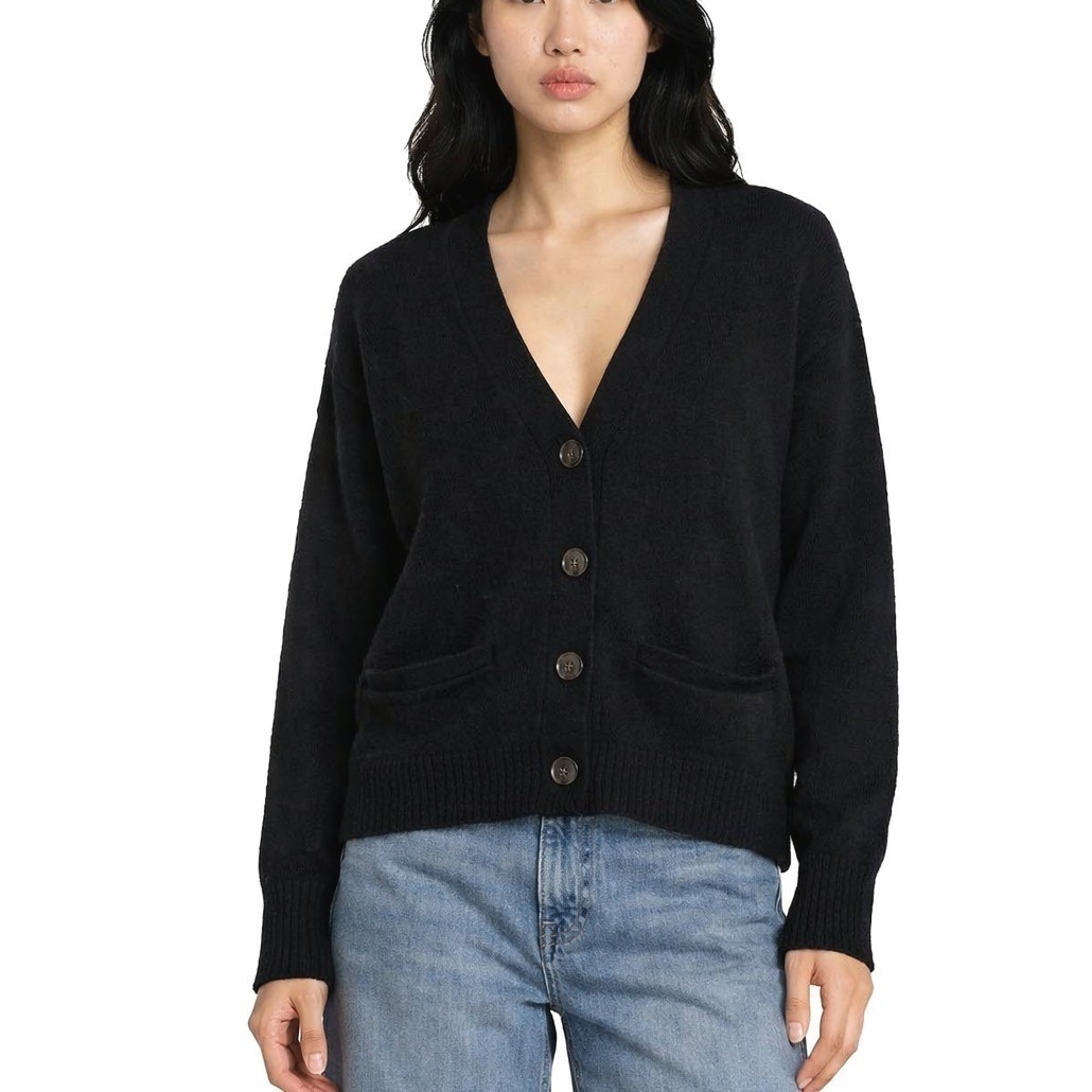Ann Taylor Black 100% Cashmere V-Neck Cardigan Sweater Womens Small