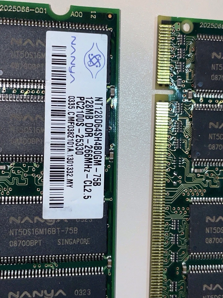 Nanya 128MB x 2 (256MB Total) DDR-266MHZ PC2100S RAM SODIMM Laptop Memory RAM - Image 3 of 4