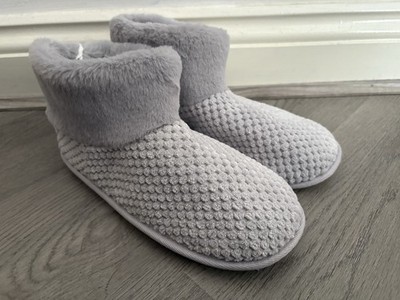 M&S Ladies Grey Plush Furry Slippers Boots Size Uk New With