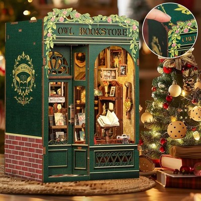 DIY Book Nook 3D Holzpuzzle Kit Bücherecke Modellbausatz Puppenhaus Kit mit LED