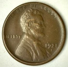 1921 S Lincoln Wheat Cent Coin Very Fine 1c US VF Penny Scratched