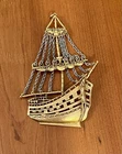 Vintage Costume Jewelry Pendant For Necklace Ship Mermaid