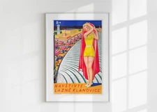 Klánovice Spa Poster Vintage Czech Travel Art Retro Printable Wall Decor Mid