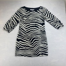 Trina Turk Lesley Mini Dress Womens 6 Black White Zebra Striped Balloon Sleeve