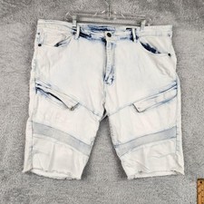 Smoke Rise Shorts Mens 44 White Biker Denim Moto Zipper Cargo Rap Trap Hip Hop