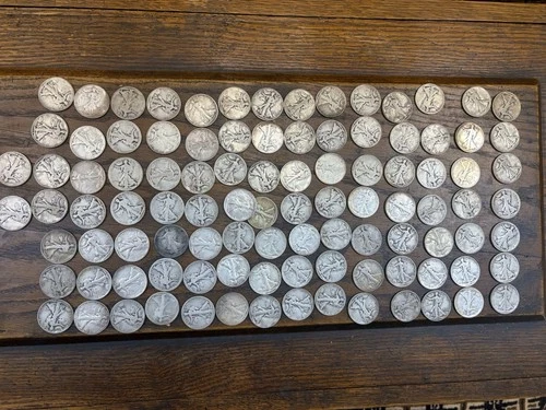 Liberty Walking Half Dollar Silver Coins Lot 1916-1947 Circulated 100 count.