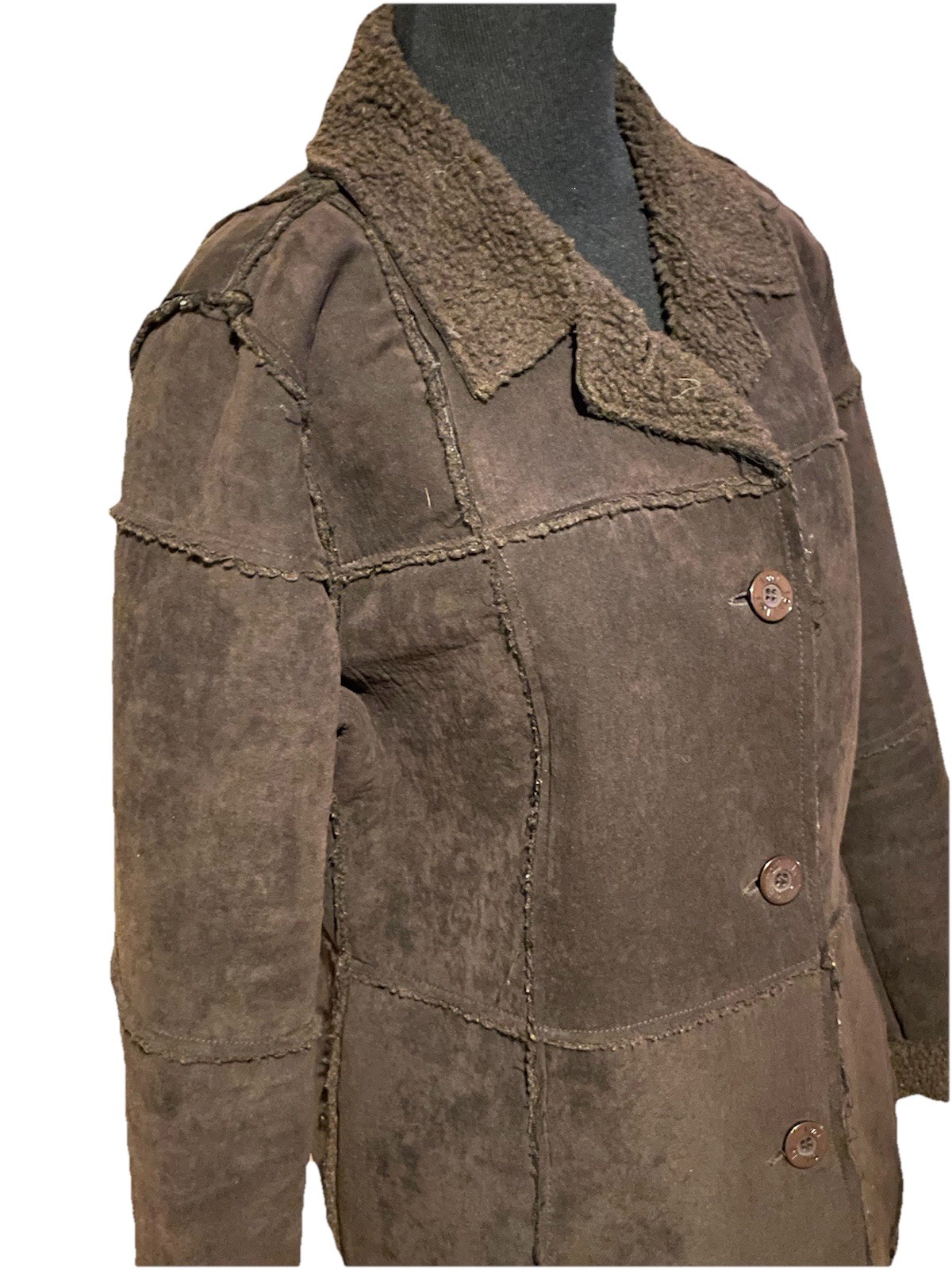 L.E.I. Coat Patchwork Shearling Button Down Faux … - image 4