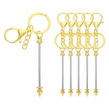 6Pcs Beadable Keychain Bars, Metal Blank Beaded Keychain, Gold