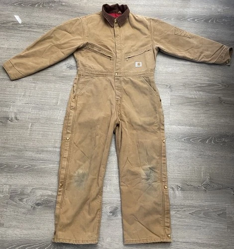 Vintage Carhartt Coveralls Insulated Mens Size 42R Regular Tan USA Carpenter - product listing photo