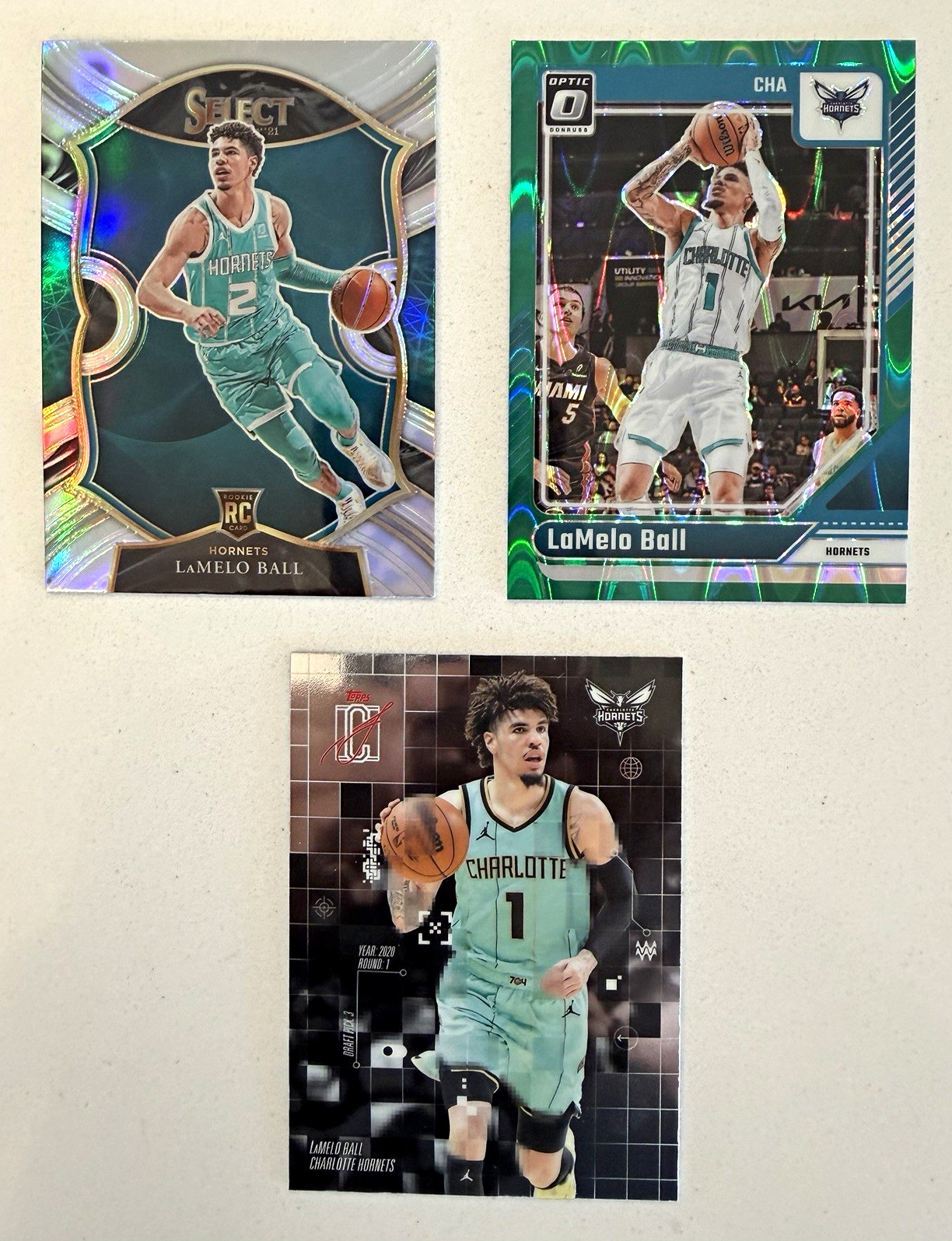 LaMelo Ball - 3 Card Lot - Silver RC, parallel & insert - Hornets