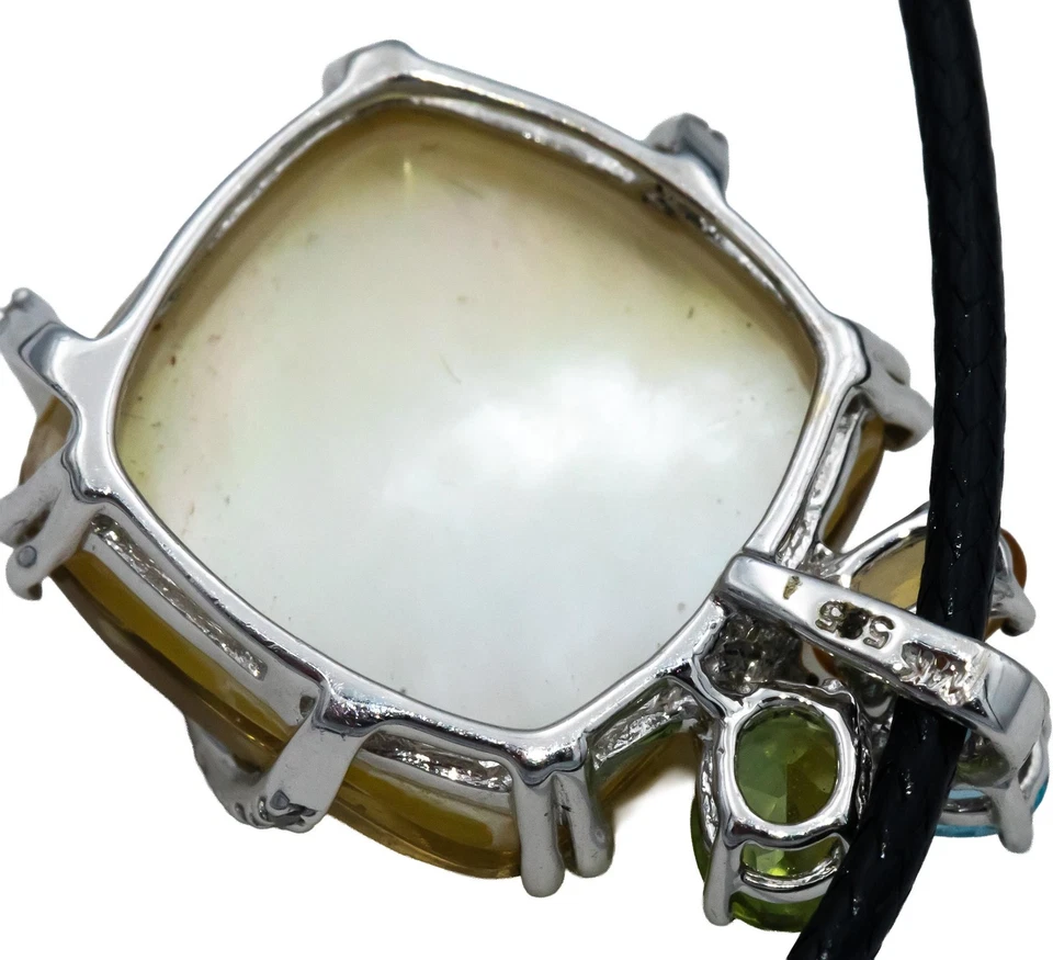 14k White Gold Diamond Citrine Aquamarine Peridot Pendant Necklace 0.10CT - Image 4 of 4