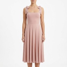 Reformation Jeans Midi Dress Women Small Pink Tie Shoulder Square Neck Fit Flare