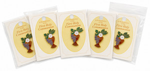 Authentic Gold Plated Enamel Body of Christ Chalice Grapes Communion Lapel Pin- Lot of 5