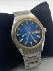 Vintage TIMEX Q Falcon Eye 38mm Blue Striated Dial Day Date Watch Parts/Repair