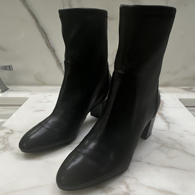 Stuart Weitzman Women s Black Leather Mid-Calf Bootie Almond Toe Zip 6B