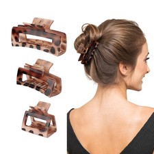3 Pieces Coffee Leopard Print Hair Claw Clips Strong Hold Jaw for Thick Hair