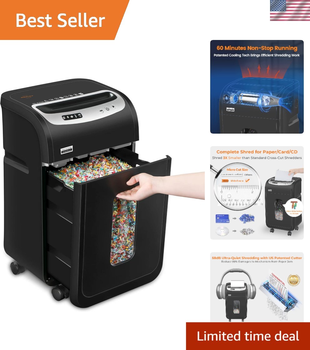 Patented Cooling Heavy-Duty Paper Shredder - 58dB Quiet, 7.9