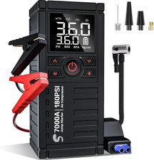 Jump Starter with Air Compressor, 7000A 180PSI Car Battery Black