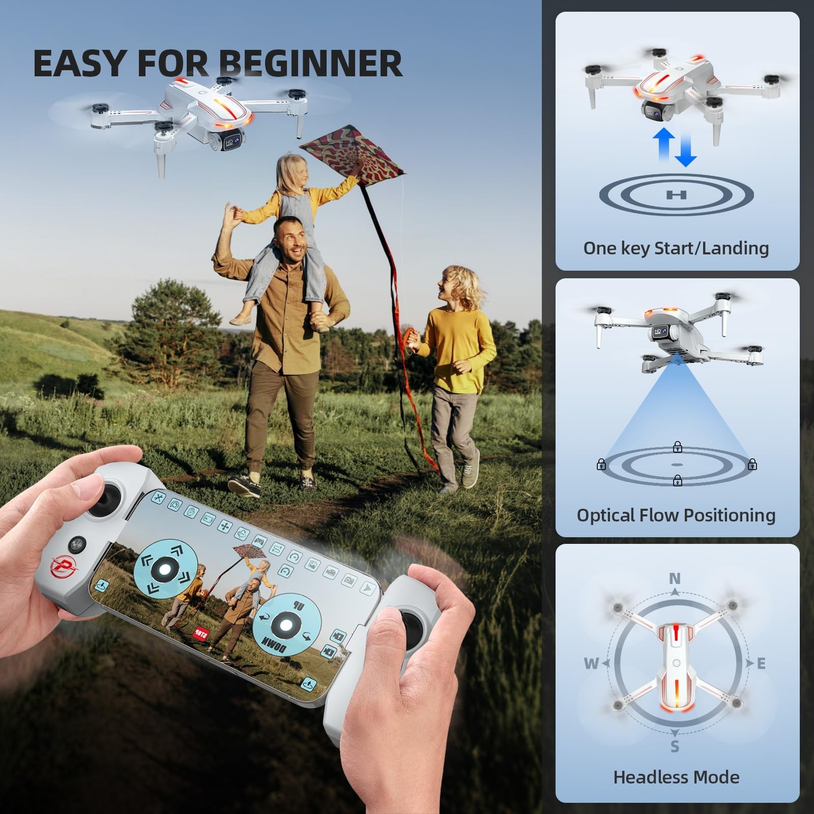 1080P FPV Foldable Drone with Camera for Adults, RC Quadcopter, Easy to ...