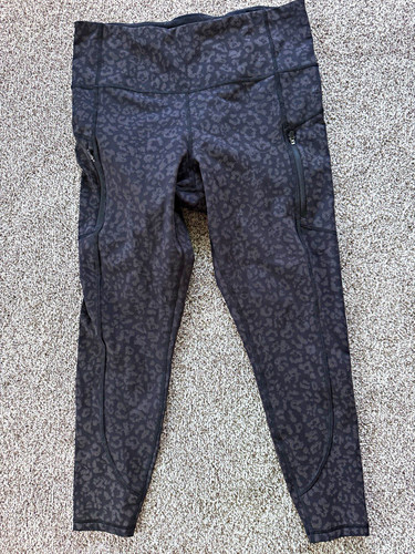 Athleta Rainier High Rise Reflective Pocket Ankle Leggings Leopard 1X