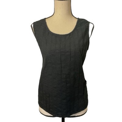 Adini Women s L Black Linen Blend Textured Tunic Tank Top Pocket Artsy Boho