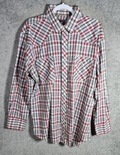 Roper Pearl Snap Western Shirt Mens Size XL Red Plaid Chest Pockets Long Sleeve