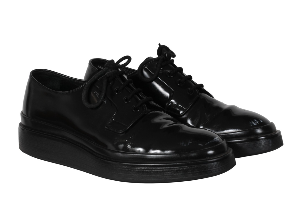 Prada Brushed Mens Lace Up Oxford Derby Shoes Black Leather US 10.5 UK 9.5 $1200 Prada Brushed Leather Derby Shoes | Saks Fifth Avenue main image 4