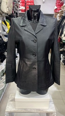 Fabiani Womens Black Leather Jacket Size 44 AD493