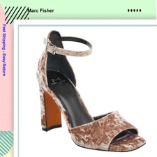 Marc Fisher Harlin 3 Light Pink Fabric Ankle Strap Sandals, Size 6.5 M