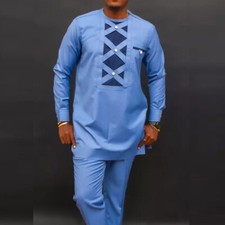 Men's Traditional 2 Piece Set African Shirt and Pants Set Suit Middle East Suit