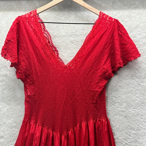 Vandemere Red Lace Stretch Bodice Nylon Nightgown Mid Length Sz L - Picture 7 of 9
