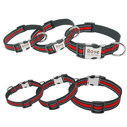 Reflective Nylon Dog Collar Custom Personalized Pet Puppy Name ID Tag Engraved - Picture 10 of 20