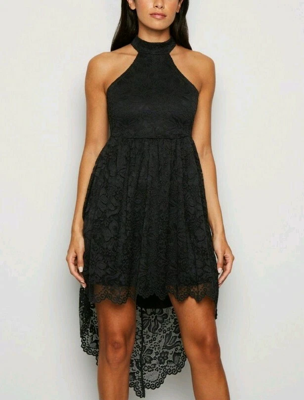 Black lace clearance dip hem dress
